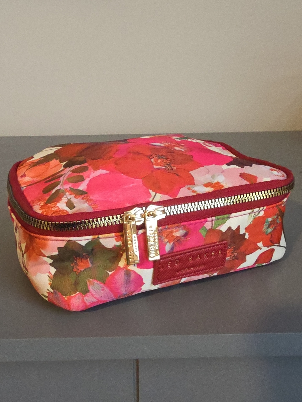 TED BAKER LONDON Floral Zip Cosmetic Case with Gold Tone Hardware